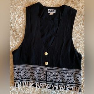 Vintage TF Black Embroidered Blazer Vest Size 12